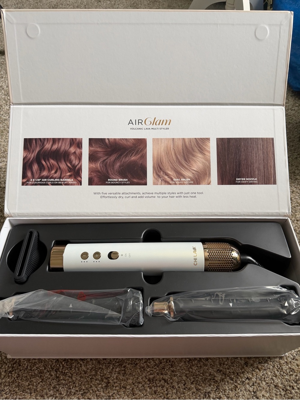 CHI Lava Air Glam Multi Styler 1in Ceramic, Attachments, 410°F, White/Black